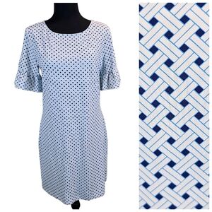 Sailor Sailor Womens Lattice Sheath Dress S Blue White Preppy Coastal Summer